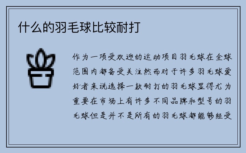 什么的羽毛球比较耐打